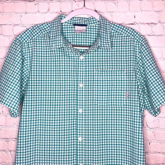 Columbia Mens White & Green Check Lightweight Short Sleeve Button Down Shirt M - Picture 2 of 8